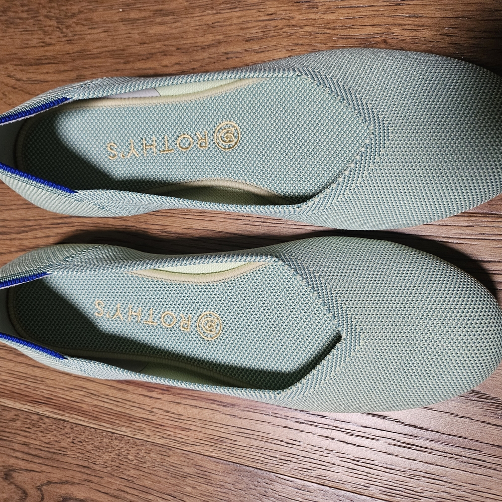 Rothy's Green Flats with Blue Trim
